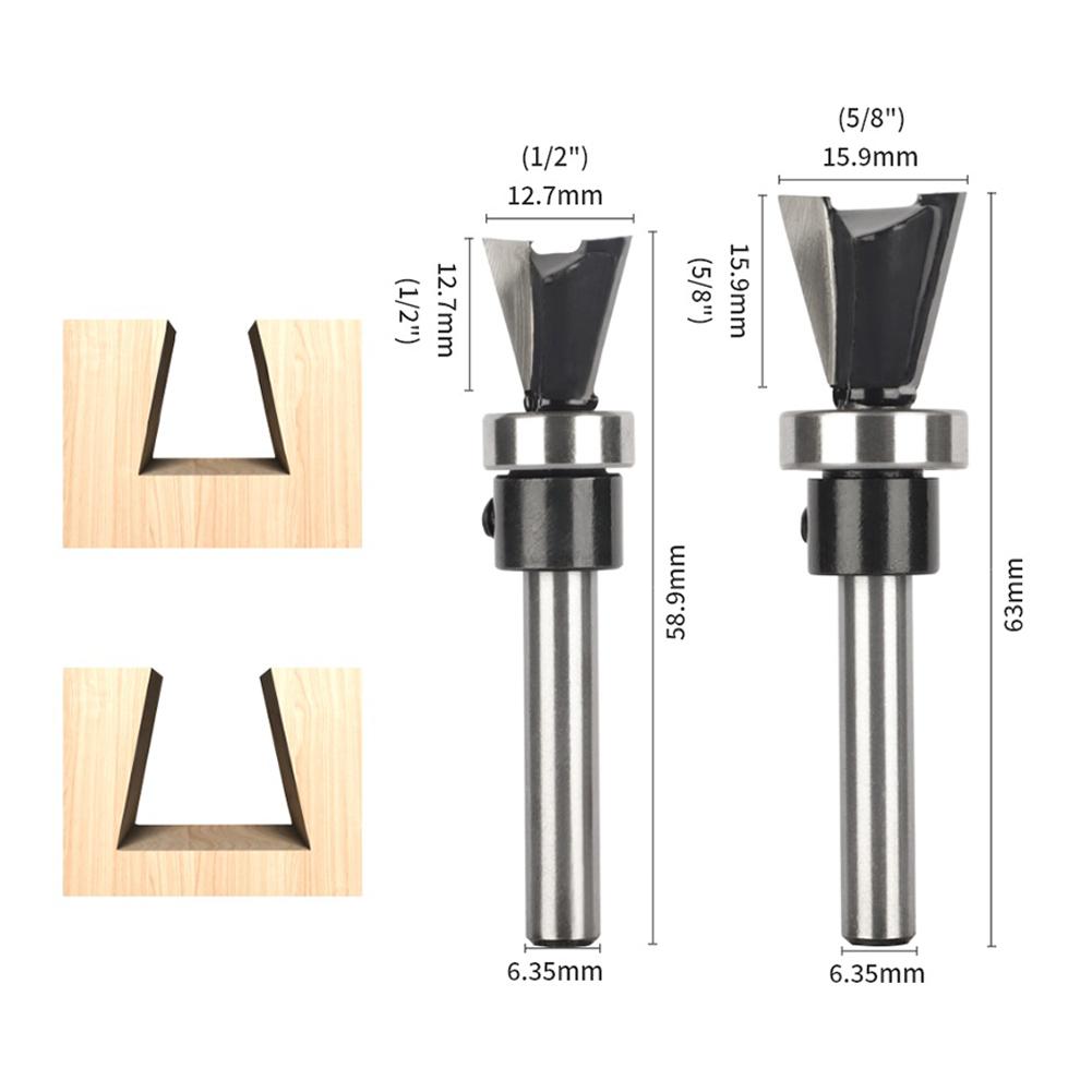 Woodworking Router Bit 14IN Carbide Dovetail Profile with Bottom Bearing for Precise and Stable Routing on Wood Materials