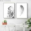 Nordic Black White Poster Owl Canvas Painting Feather Wall Art Print Quote For Living Room On The Wall Home Decor Modern Picture