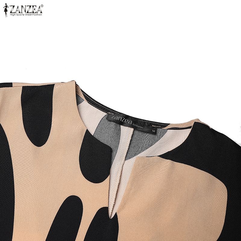 ZANZEA Women Casual V-Neck Summer Short Sleeve Print Dress