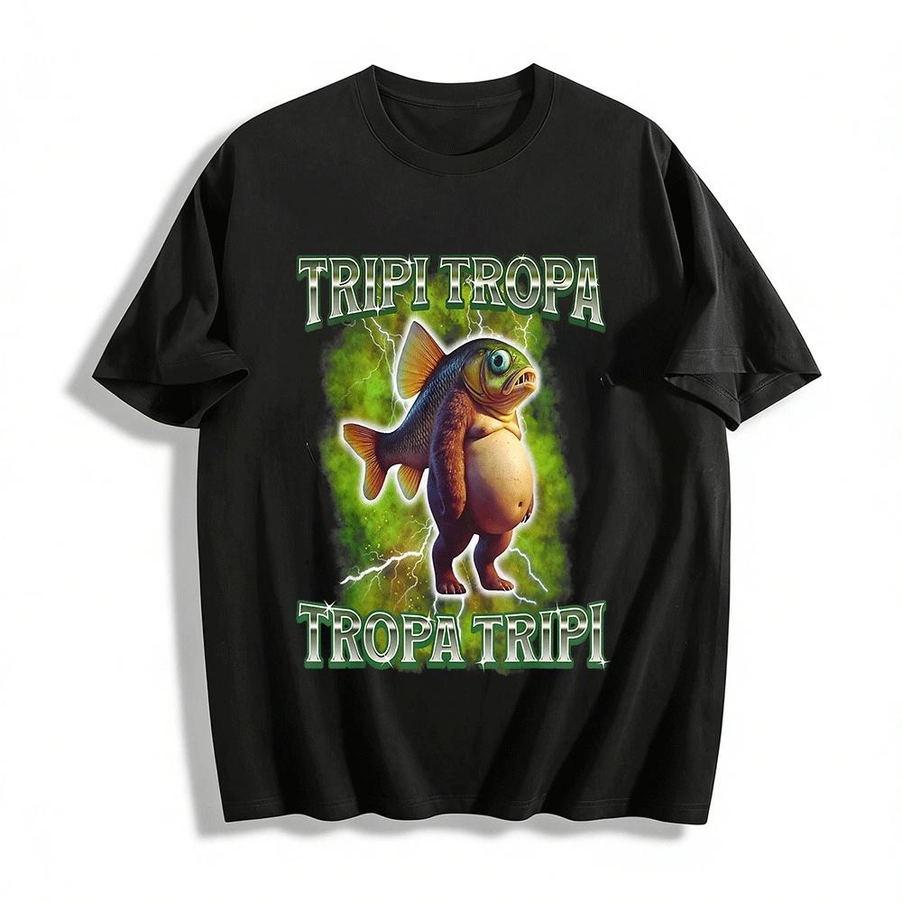 

Funny Fish-Bear Hybrid Creature Graphic Print T-Shirt Pure cotton T-shirt XXS