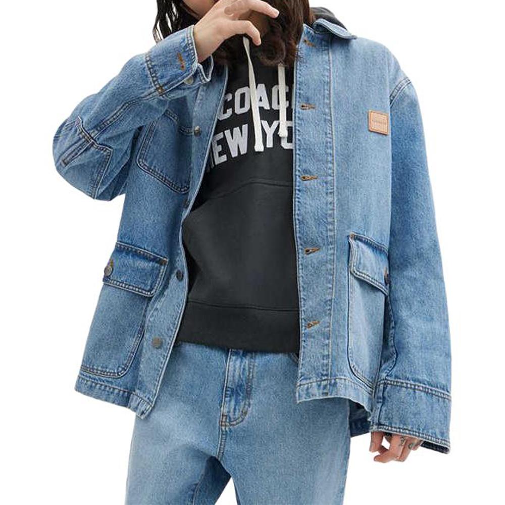 Coach Solid Color Denim Work Button Closure Jacket Men Jackets Light-Wash CN948-P9J