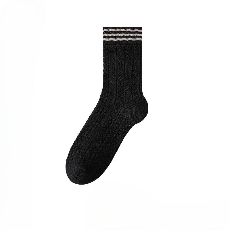 Female Autumn and Winter Thick Warm Hemp Stripe Horizontal Bar Sweat Absorption Breathable In The Tube Socks