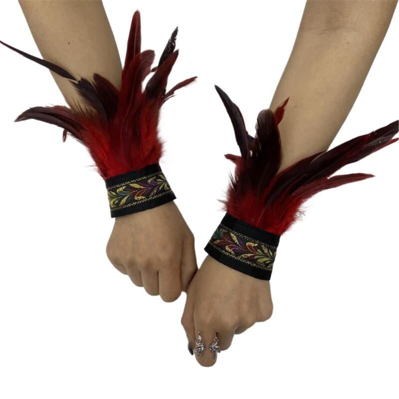 Ethnic Wrist Cuffs Vintage Women Men Cosplay Costume Accessory Feather Wristband Feather Wristband Vintage Bracelet