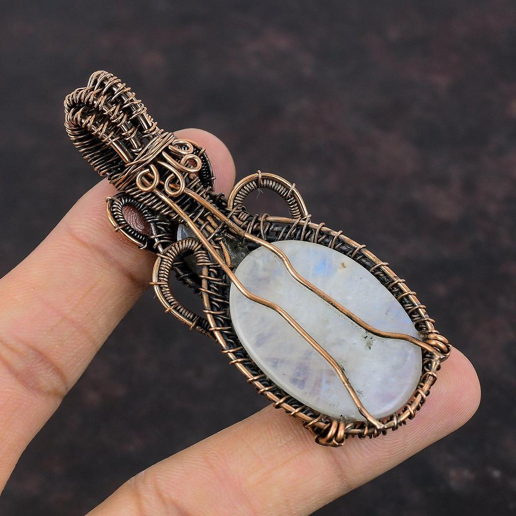 Rainbow Moonstone Pendant Copper Wire Wrapped Jewelry Natural Gemstone Pendant Handmade Jewelry Copper Pendant For Gift Wire Wrapped Pendant