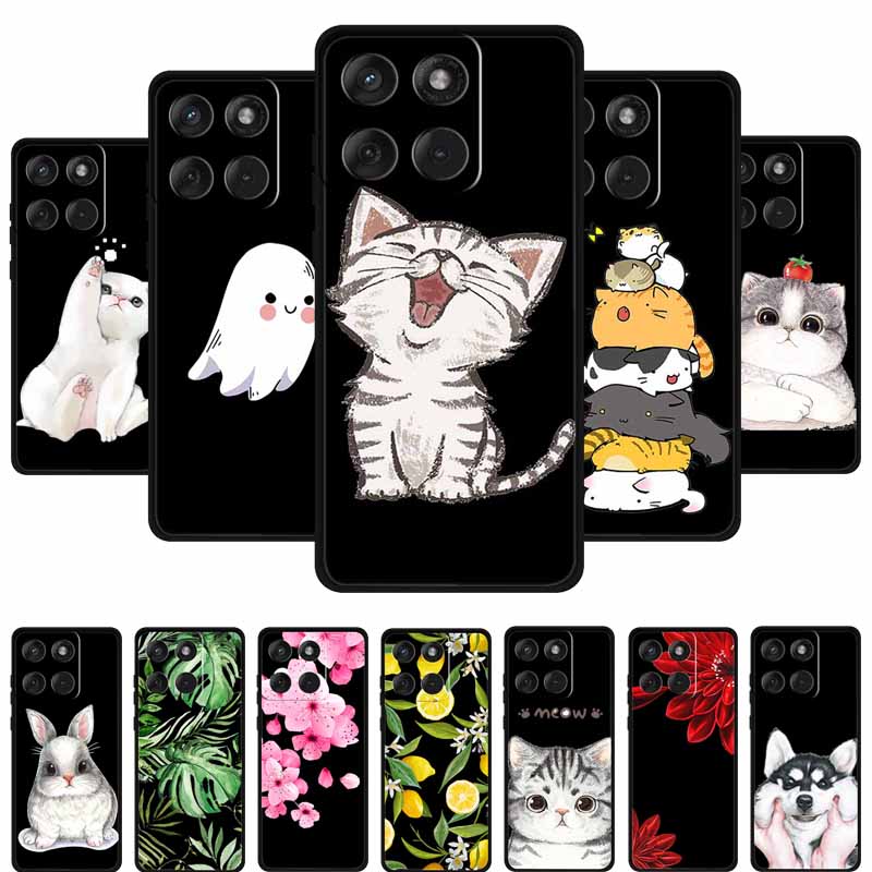 For Motorola G67 Power 5G 2025 Case Shockproof Soft Black Silicone Cute Cat Coque For Moto G67 Power Case 6.7" Cartoon Bumper