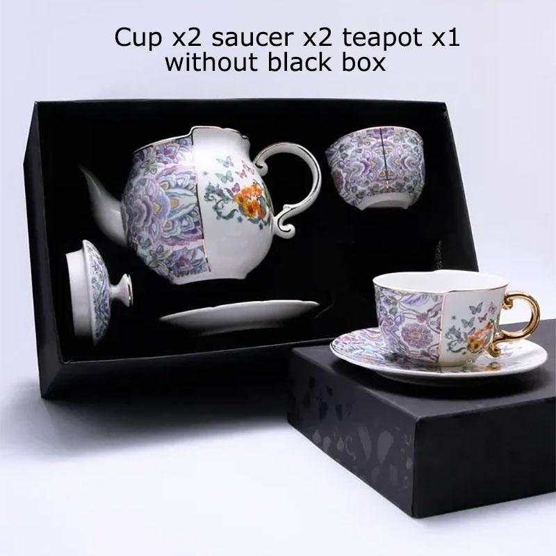Fairy Crane Flower Pattern Ceramic Teapot Set Teacup Saucer Painted Gold-plated Coffee Cup Afternoon Tea Milk Fruit Juice Mugs