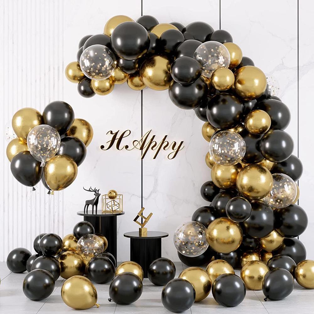New Year Decor Balloons Garland Black Gold Confetti Balloon Arch Kit Graduation Birthday Party Baby Shower Wedding Decoration