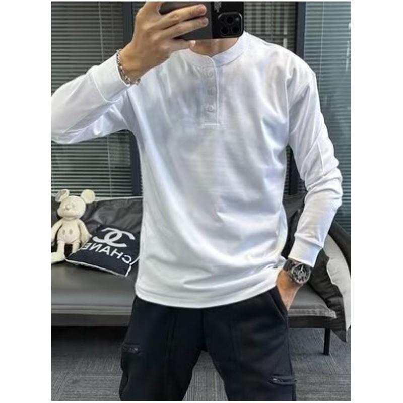 Men's Spring Long-sleeved Retro Thin T-shirt Youth Stand-up Collar Slim Solid Color Commuter Tops