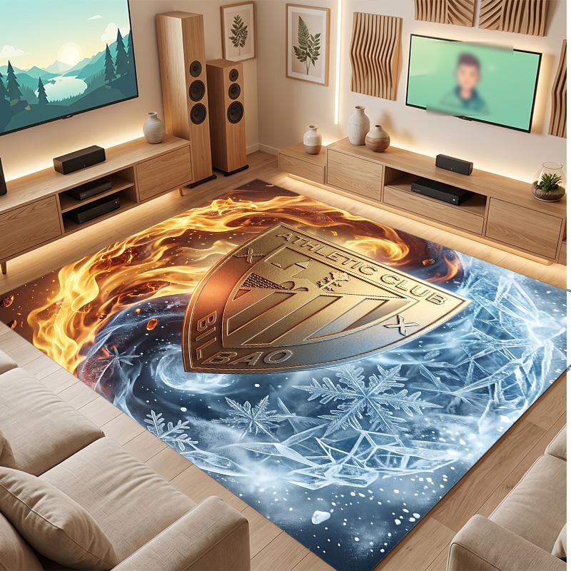 Athletic Bilbao Football Print Crystal Velvet Rug, Comfortable Water Absorbent Non Slip Indoor Floor Carpet
