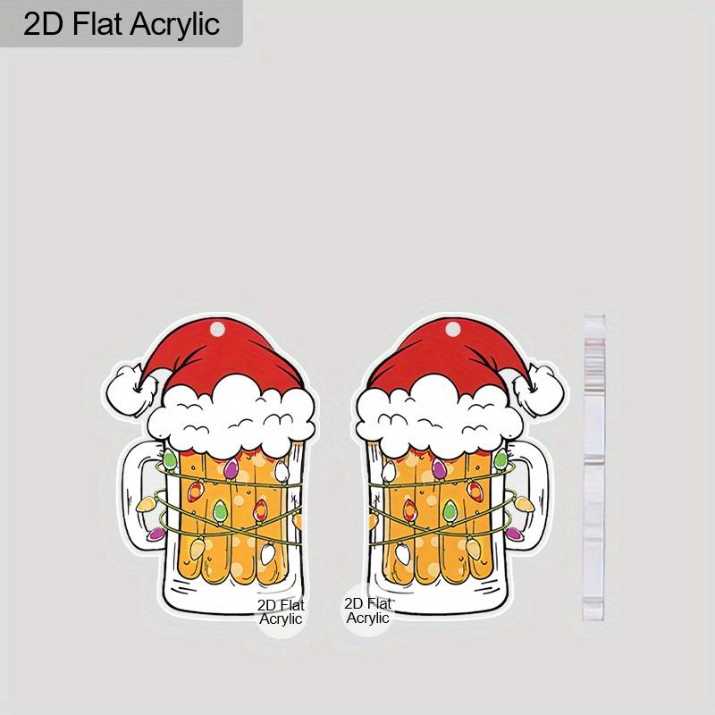 2D Flat Acrylic Christmas Hat Beer Mug Pendant Earrings Women's New Year Jewelry Holiday Party Accessories