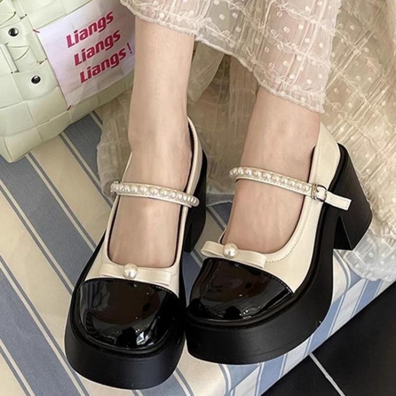 Fashion Luxury Women Shoes Mary Jane Shoes 2025 Fashion Round Toe High Heels for Women Party Leather Footwear Lolita Shoes Casual Shoe