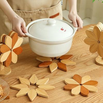 Thicken Wood Trivets Two-Tone Color Pot Holders Cup Mat Heat Resistant Mat  Dining Table