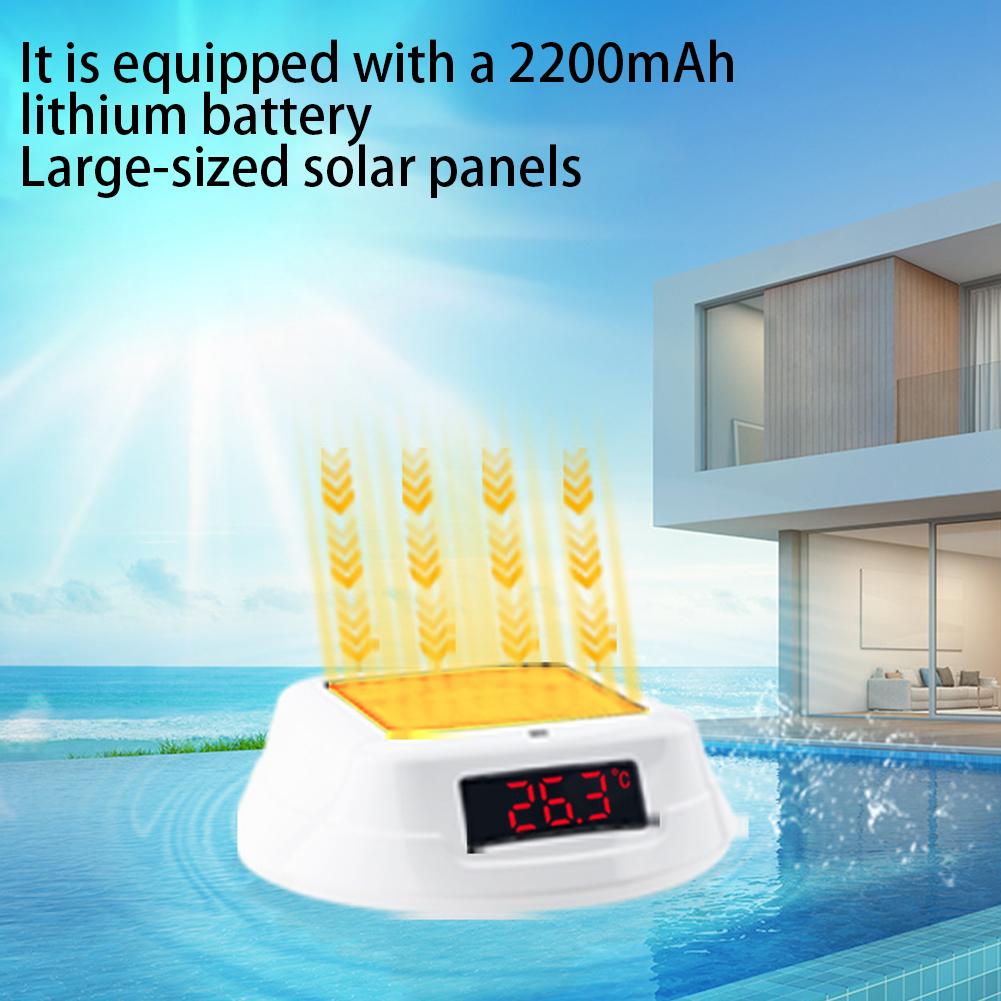 Solar Outdoor Pool Thermometer LED Display Floating Pool Thermometer with RGB Light Pool Tub Temperature Monitor Pool Supplies