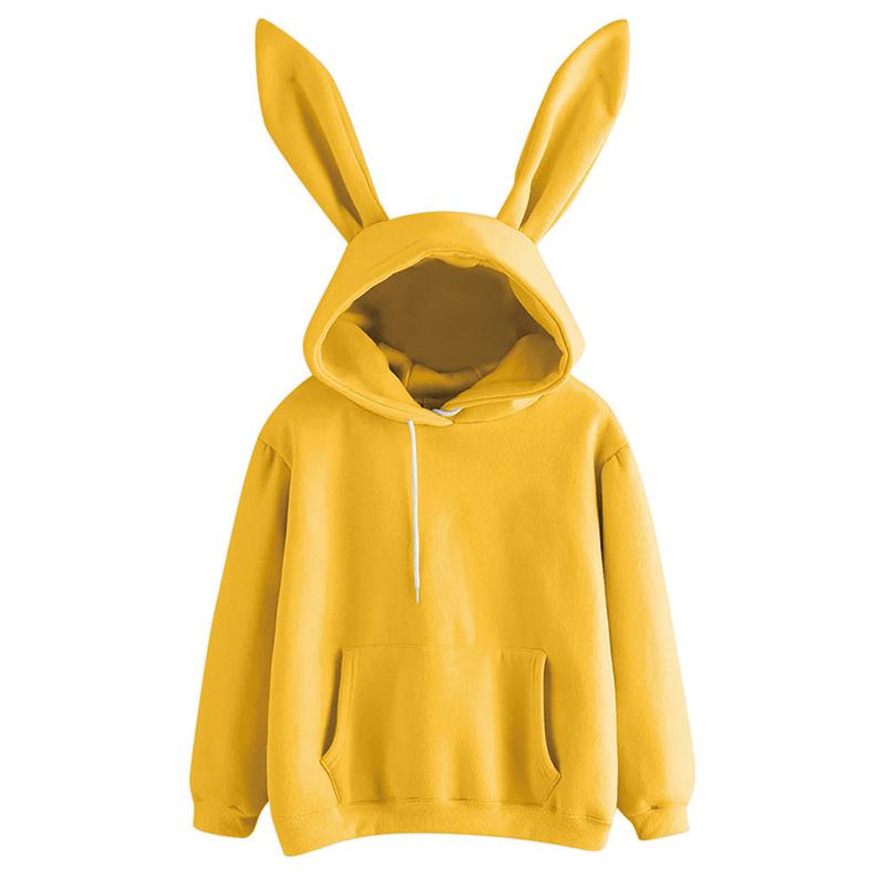 

Осінь-зима Жіночі толстовки Kawaii Кролячі вушка Модні толстовки з капюшоном Повсякденні кольори Однотонні теплі світшоти Толстовки для жінок S жовтий