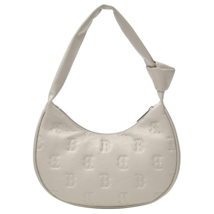 New MLB MONOGRAM New York Yankees Synthetic Leather Hobo Bag, Handbag Women's Ecru 3ABQMV15N-43WHS
