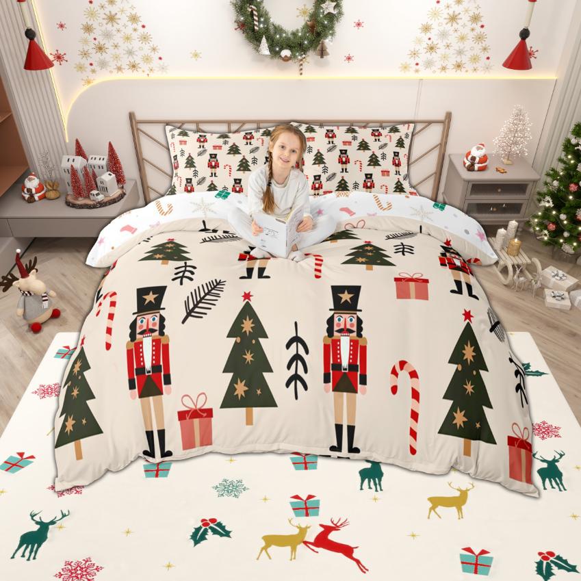 Homewish Kids Merry Christmas Duvet Cover Set Cute Nutcracker Bedding Set Happy New Year Bedroom Set Room Decor