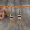 Vintage Gold Color Geometric Shape of Colored Glass Beads Spliced Together Dangle Earrings Metal Earrings for Women