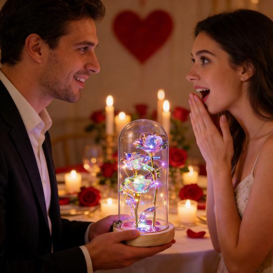 Forever Preserved Rose Gift for Women Wife Mom Colorful Light Up Rose In A Dome for Mothers Day Valentine's Day Anniversary Birthday Gifts