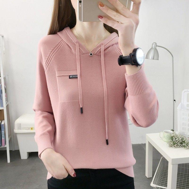 Autumn Winter Women Sweater Long Sleeve Hooded Pullovers Fashion Korean Knit Hoodie Sweaters Casual Warm Bottoming Jumper