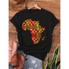 Künstlerisches Afrika-Karten-Print-T-Shirt, Kurzärmeliges Rundhals-Freizeitoberteil für Sommer und Frühling, Damenbekleidung