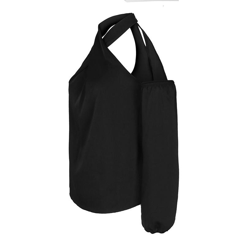Vår og høst kvinners bluse ensfarget stroppeløs sexy langermet bluse topp