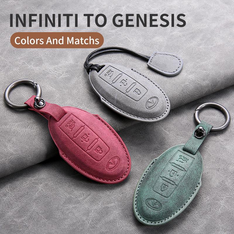 Leather Car Key Cover Case for Infiniti Q50L QX50 QX60 QX55 Q70 Q70L Q30 QX30 QX70 ESQ XQ80 XQ60 Q60S Car Key rope Keyring