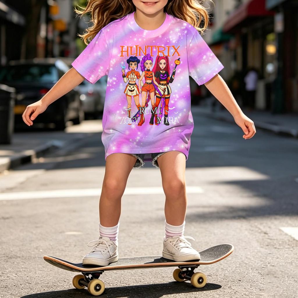 Girls Halloween Short Sleeve T-Shirt for Kids, Print, Loose Fit Casual Cotton Tee, Comfortable Top for Daily Wear