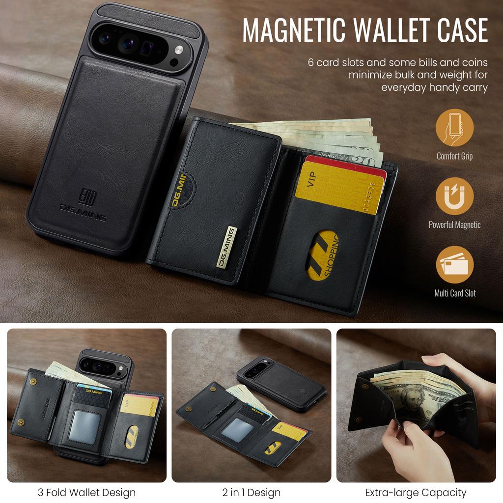 DG.MING M6 Series For Google Pixel 10 Pro XL Case Magnetic Wallet PU + PC + TPU Phone Cover