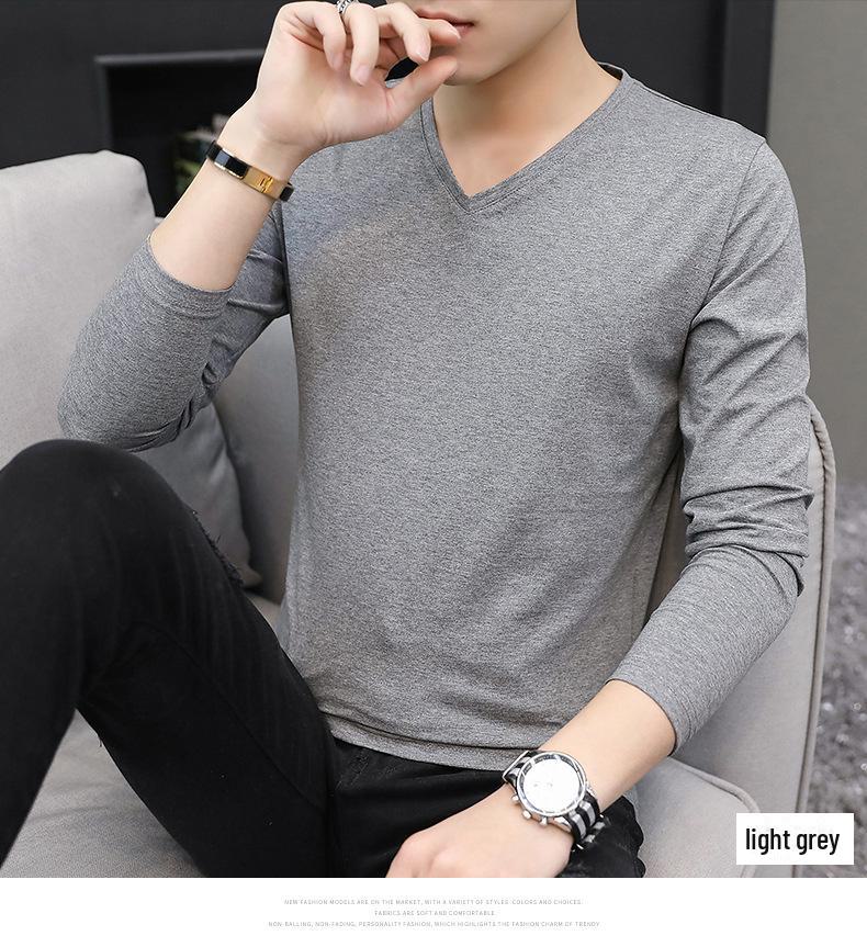 2021 Herr V-ringad Långärmad Vit T-shirt - Höst/Vinter Trend