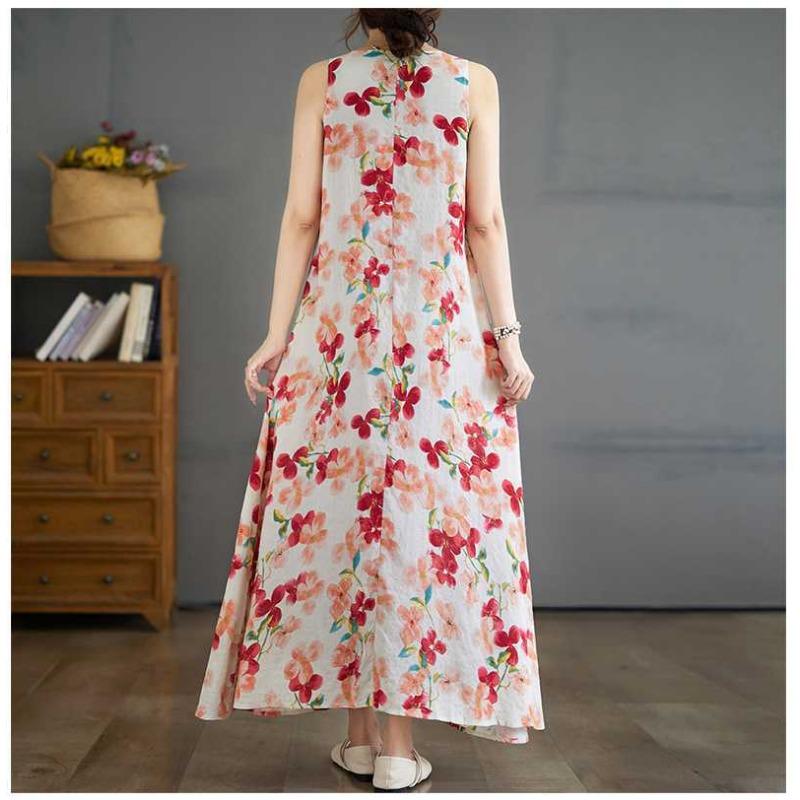 New Bohemian Long Dresses Summer New Sleeveless Round Neck Printed Dresses