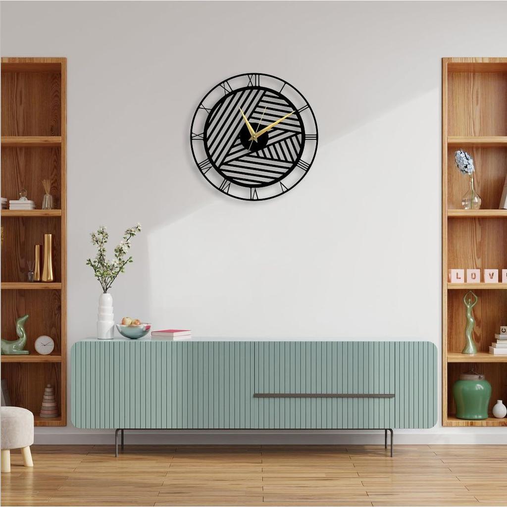 Metal Wall Clock for Living Room & Home Decor/Large Size Clock & Wall Ornament/Metal Outdoor Wall Clock for Bedroom, Office -Black