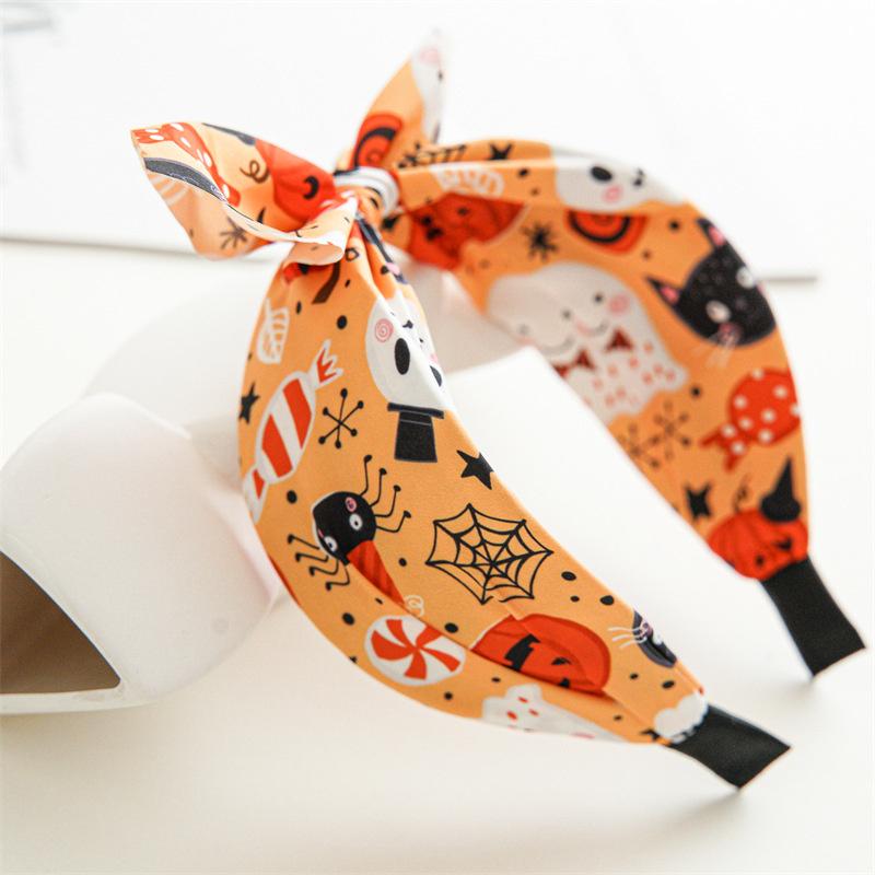 Țesătură de Halloween Bandă lată încrucișată Moda desene animate Elastic Bucla de păr Scrunchie Bentita de păr Femeie Imprimare Accesorii pentru păr Articole pentru cap