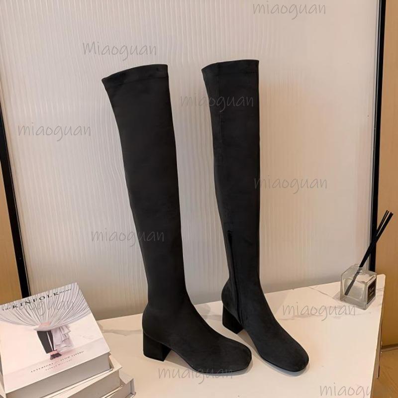 Office Ladies Over-the-Knee Botas Women's High Heel Stretch Long Boots Khaki Suede Autumn Thigh High Boots Bottes Femmes Size35
