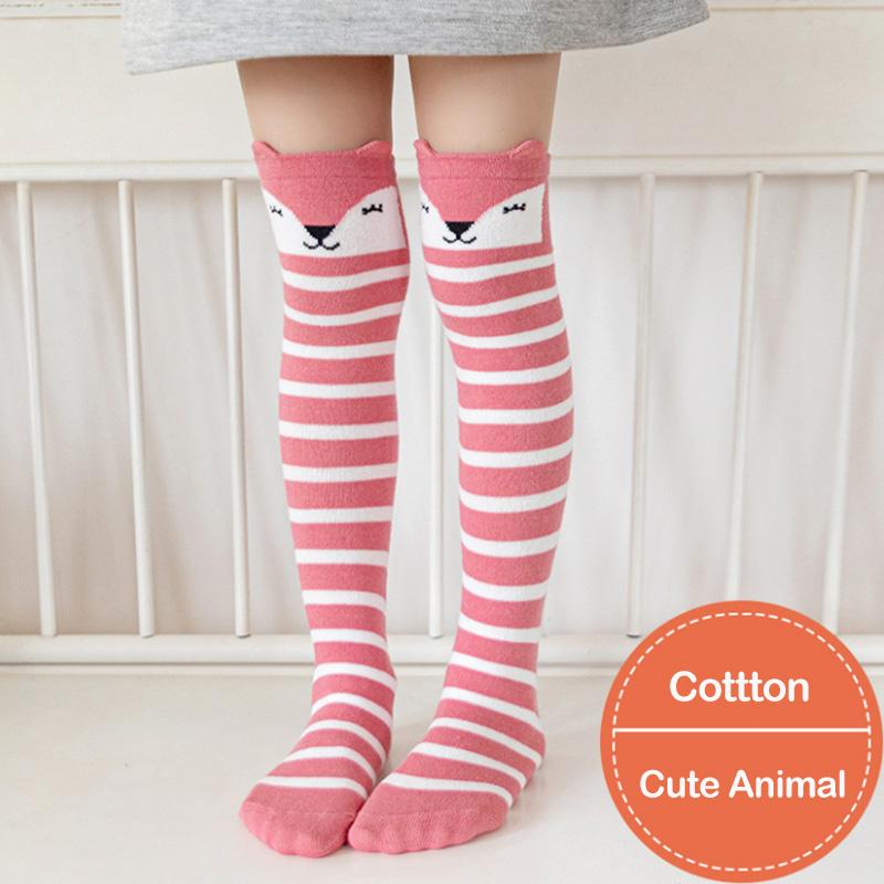 Kids Knee High Socks Cotton Cartoon Animal Striped Long Socks For Boys Girls Toddler School Trendy Comfortable 2-12 Years
