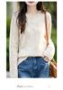 Women's 100% Wool Cable Knit Pullover - Round Neck, Long Sleeve, Solid Color, Loose Fit