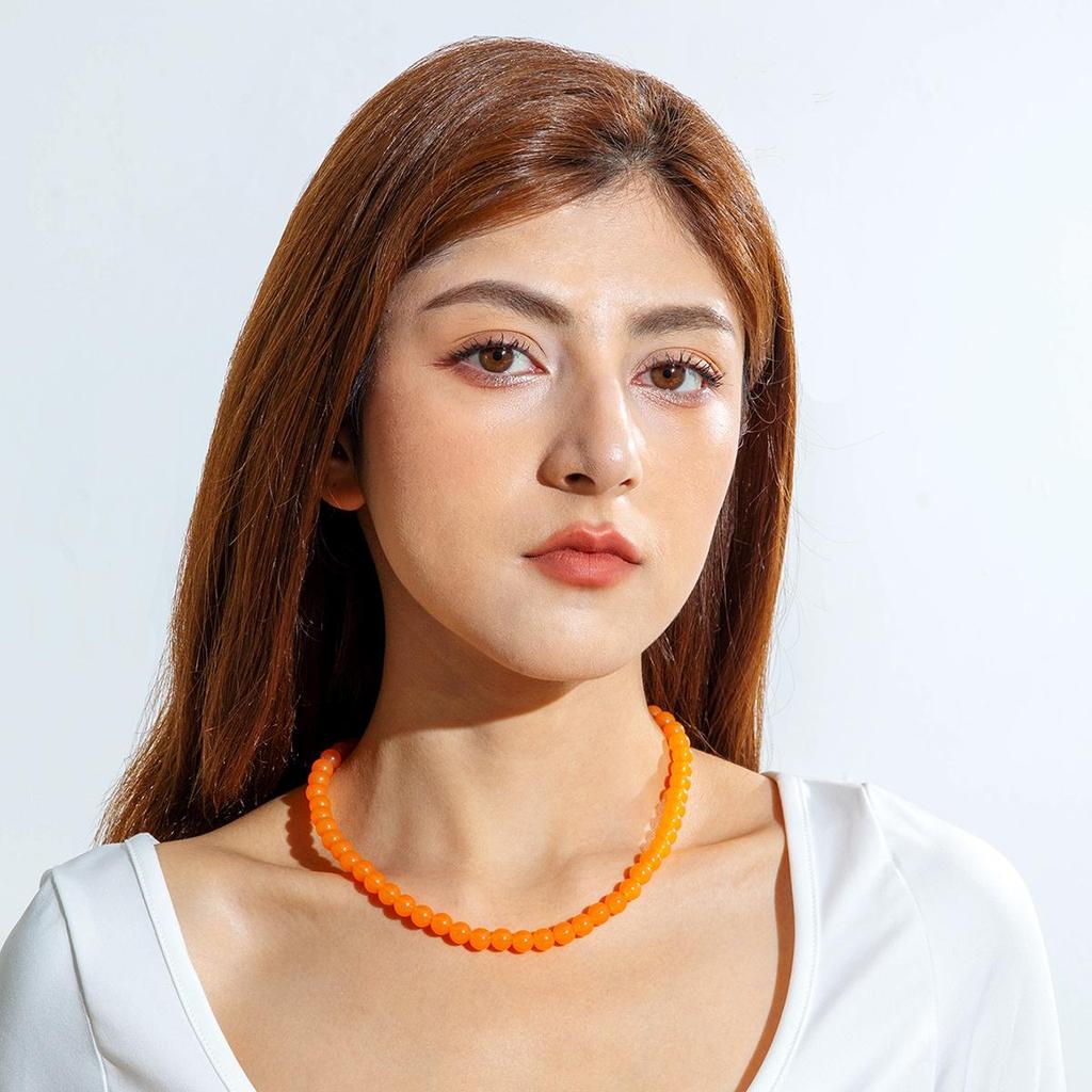 Cross Border Summer Fresh Colorful Bead Necklace for Women's Seaside Vacation Fashion Dopamine Transparent Bead Matching Necklace