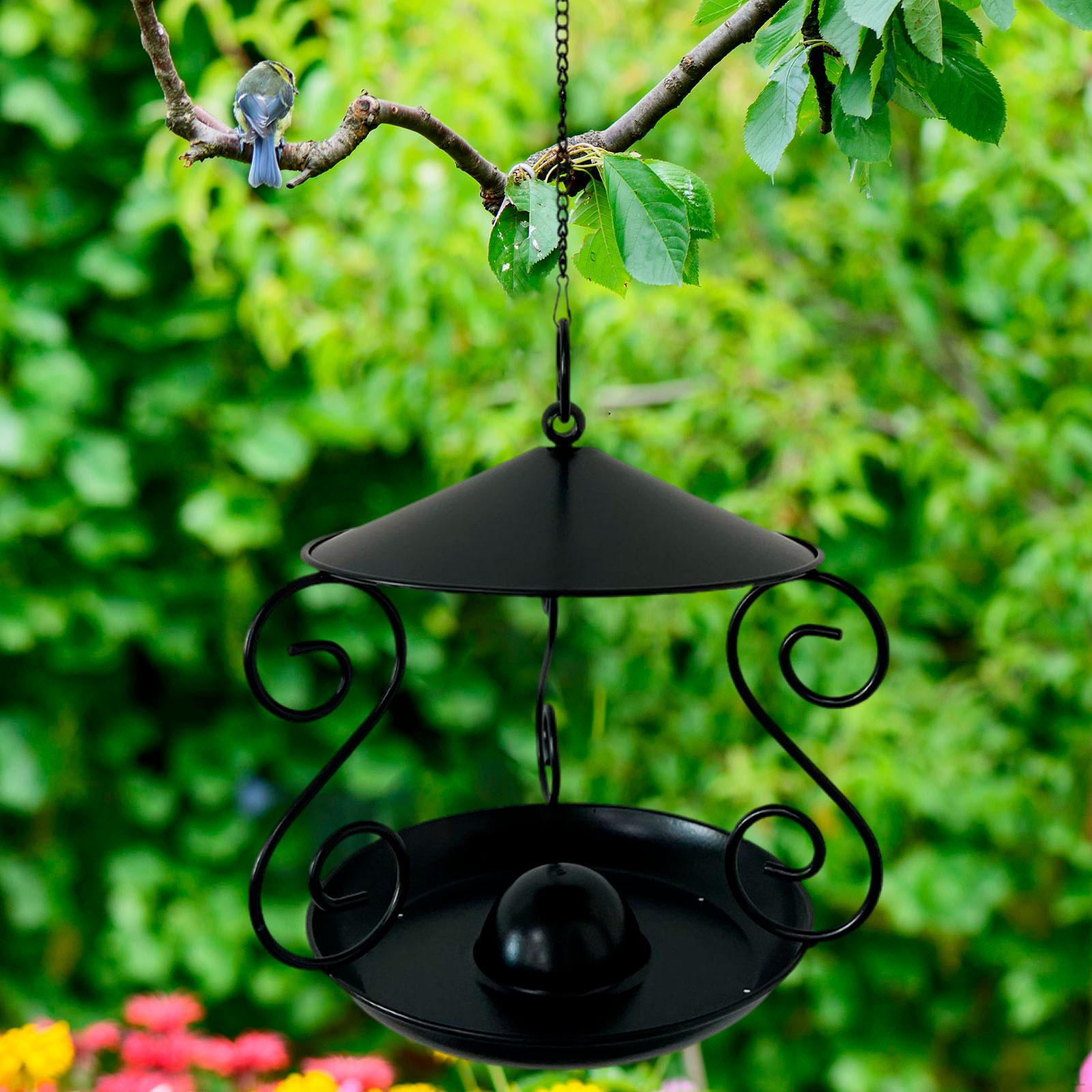 

Металева годівничка для птахів Станція годування Велика миска з дахом від дощу для вулиці чорний