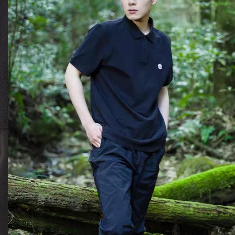 Timberland Logo Collared Casual Loose Fit Short Sleeve Polo Shirt Men Polo Shirts Black A24H2-001