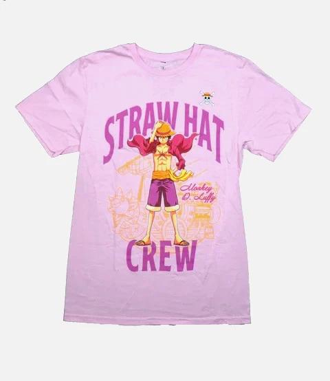 

One Piece Monkey D Luffy Pink Straw Hat Crew Mens Manga Shirt New Small S