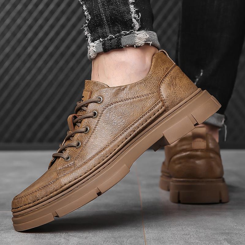 Fashion 2025 New Designer Casual Leather Shoes for Men Solid Color Lace Platform Shoes Male Spring Autumn Low Top Fashion Work Shoes Man