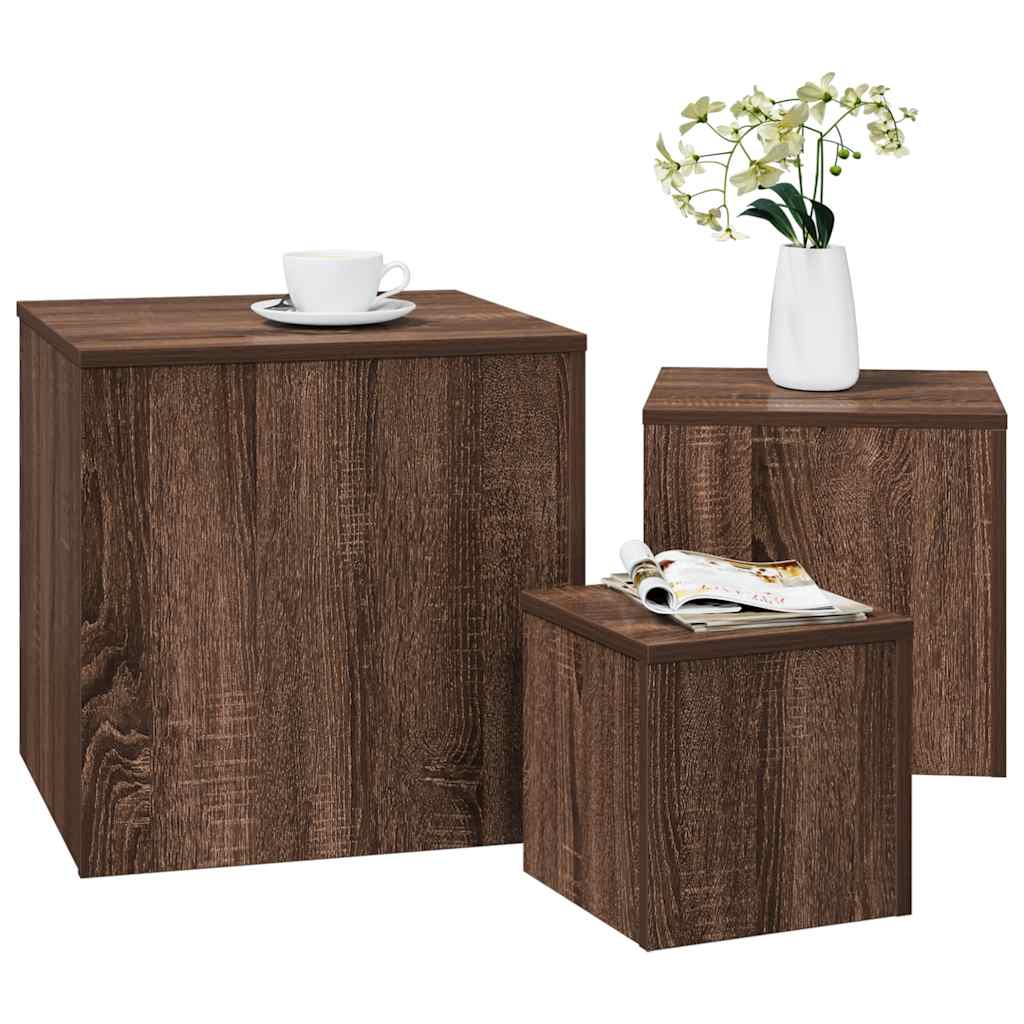 Side Tables Set of 3 Brown Oak Effect Particleboard