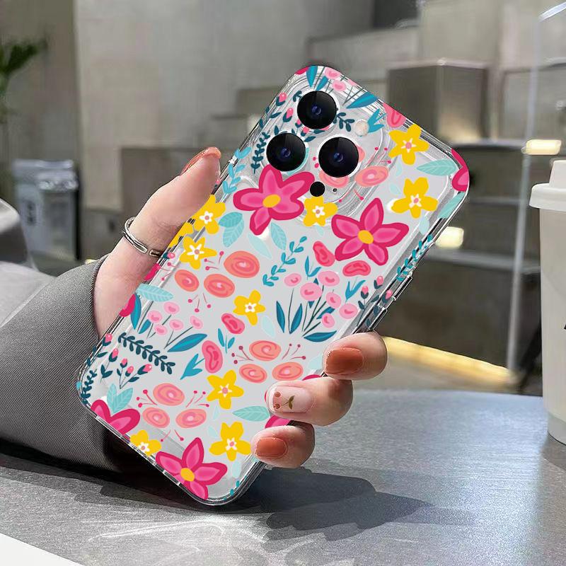 Pink Flower Soft Silicone Phone Case For iPhone 16 Cover For iPhone 15 14 13 12 11 Pro Max XS XR 7 8 Plus Case Funda Bumber