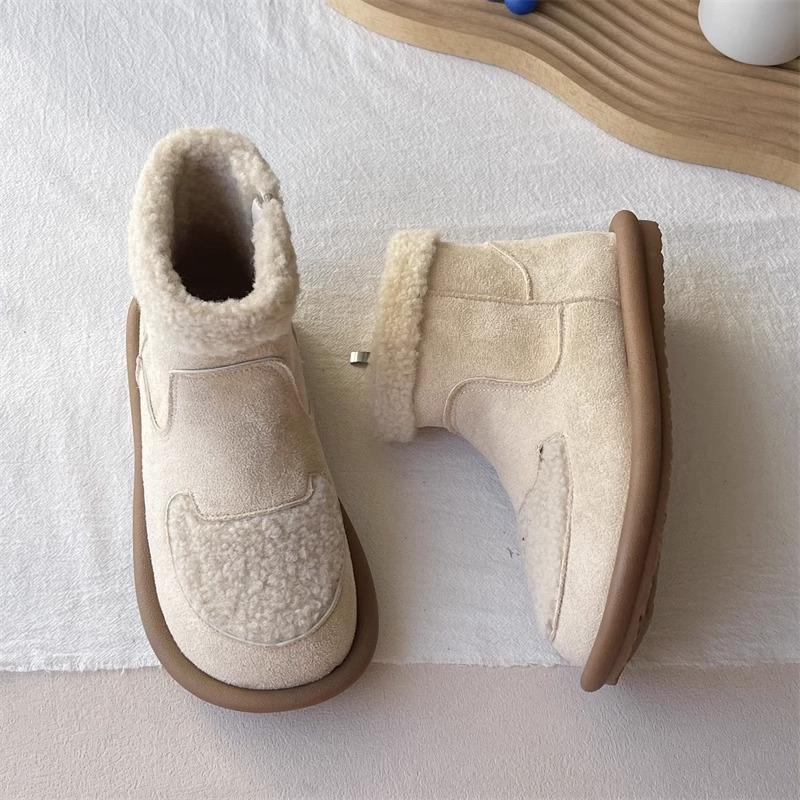 

Плоскі з зимовими снігоходами до щиколотки з круглим носком, жіноче взуття 2025 мода з відворотом, лаконічні, на низькому підборі, жіночі чоботи, боти 40 бежевий