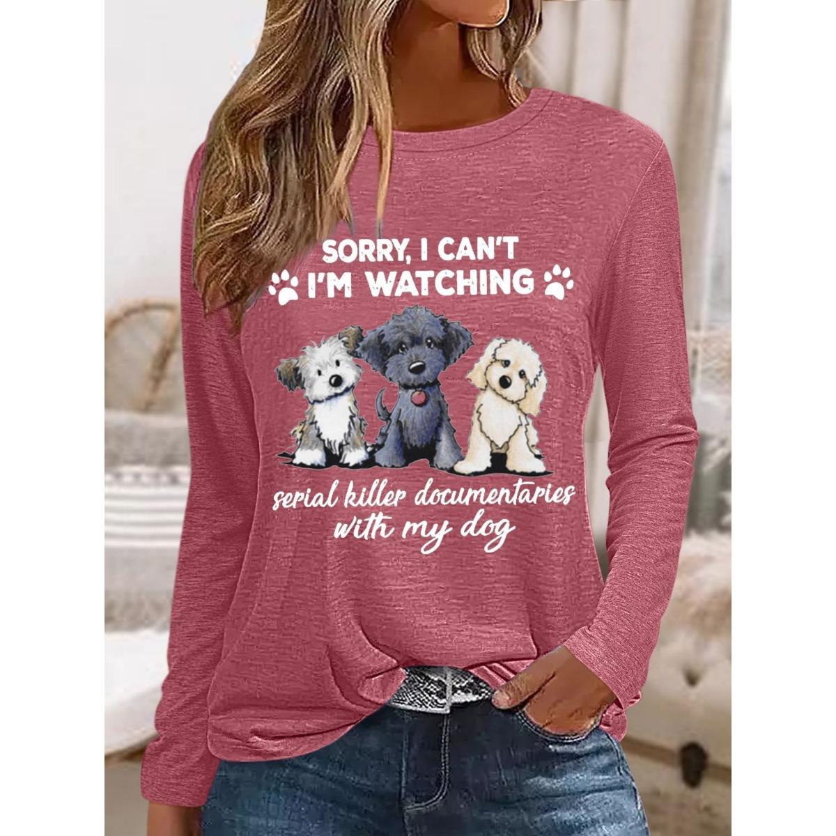 

Женские футболки с круглым вырезом, 3D-принтом, забавным узором с собакой, модные повседневные с длинным рукавом 5XL