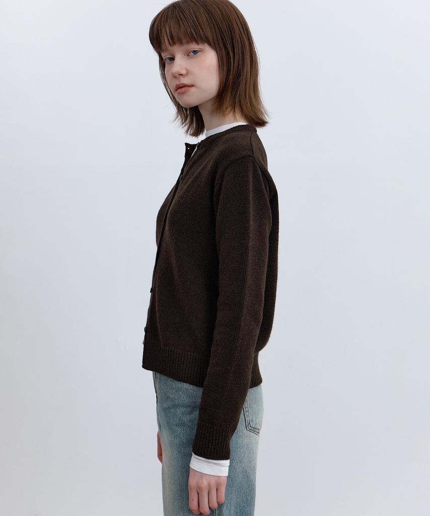 Isibchilwai Wool Round Neck Knit Cardigan (Brown)