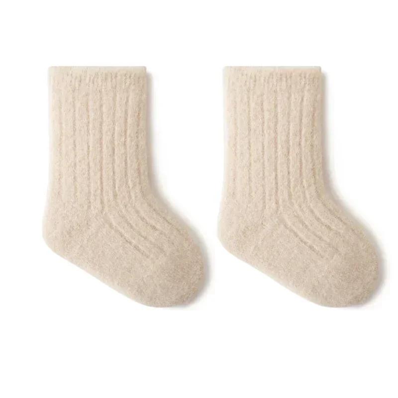 Podzim Zima Nové Dětské Ponožky Zesílený Samet Froté Novorozený Chlapec Dívka Teplé Podkolenky Jednobarevné Pletené Kojenecké Dětské Středně Vysoké Ponožky