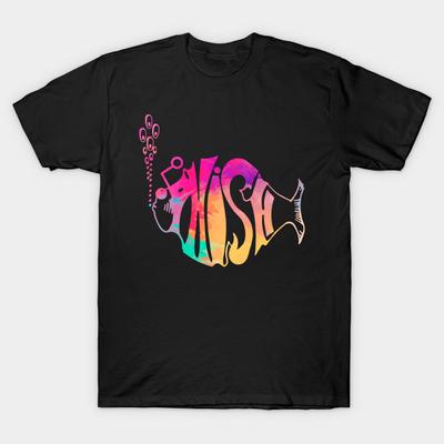 Asian Size Men Black Print T-shirt Phish Rainbow No-Cut Heat Transfer Print Cotton Tshirt