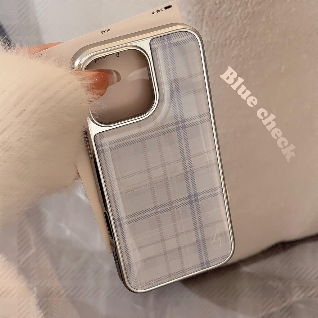 Blue Plaid for 16 for Apple 17promax Phone Case for IPhone 14 Drop Glue 13 Korean 15 Electroplating for Huawei