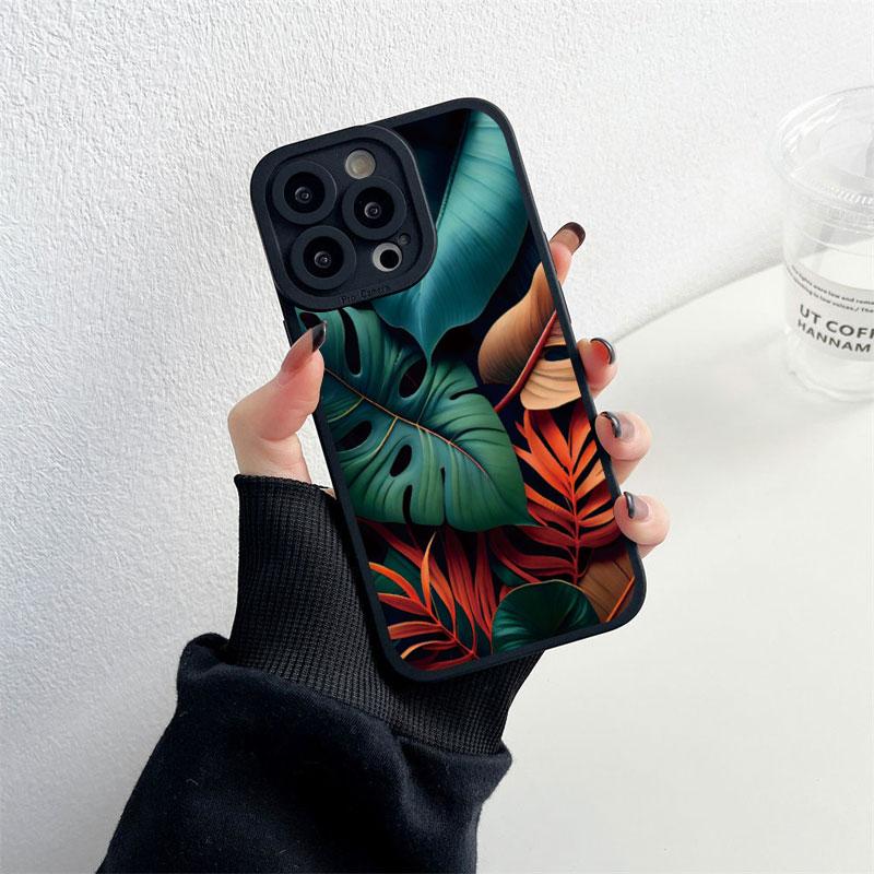Leaves Monstera Green Case For iPhone 14 Plus 14 13 12 11 Pro Max XR XS X 7 8 Plus SE 2020 Cases Cute Soft Silicone Back Covers