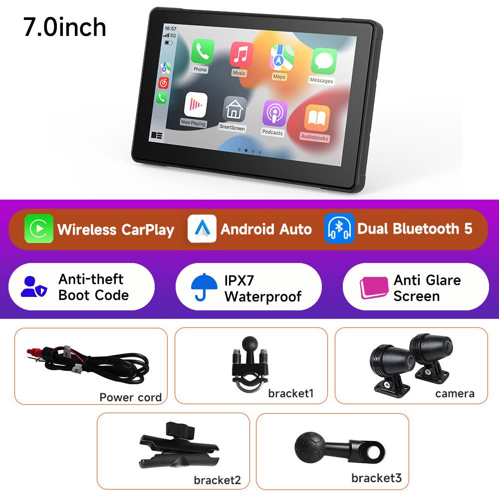 JIUYIN 7inch Motorcycle CarPlay Navigation Wireless CarPlay Android Auto Airplay Display Screen Portable Motorcycle Monitor